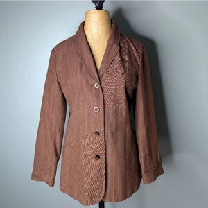 Vintage J.Jill Chocolate Brown Linen Pinstripe 4-Button Blazer size 8